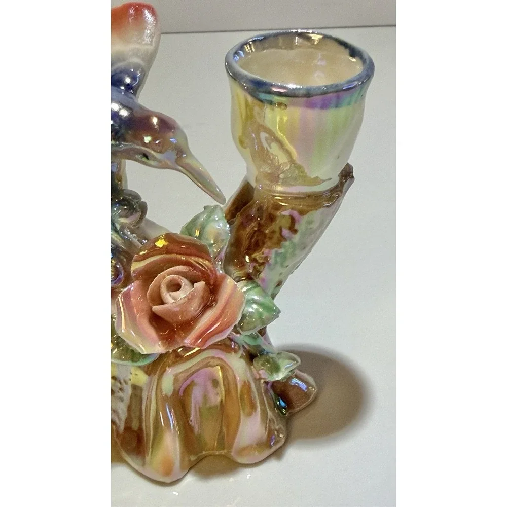 Vintage Iridescent Luster Hummingbird Candleholder
